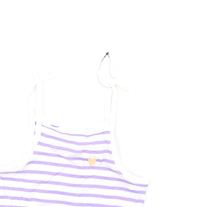Marks and Spencer Girls Purple Striped Cotton Basic Tank Size 3-4 Years Square Neck Pullover