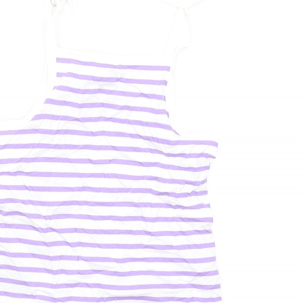 Marks and Spencer Girls Purple Striped Cotton Basic Tank Size 3-4 Years Square Neck Pullover