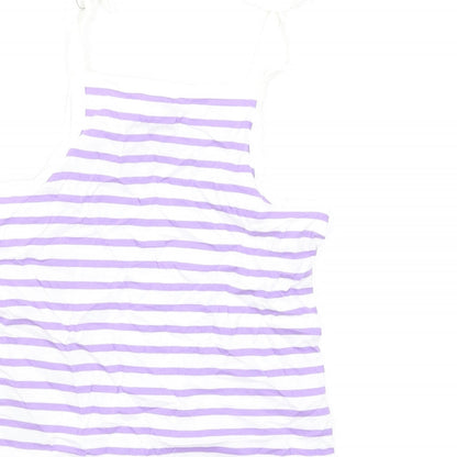 Marks and Spencer Girls Purple Striped Cotton Basic Tank Size 3-4 Years Square Neck Pullover