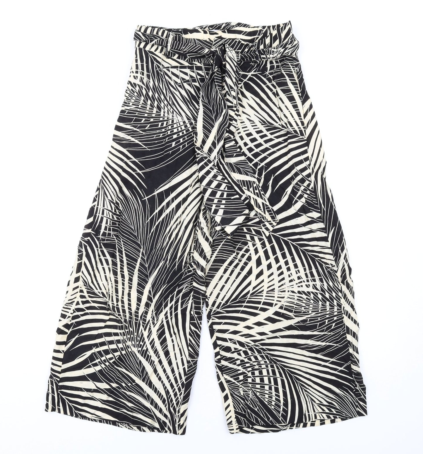 Mango Womens Beige Geometric Viscose Trousers Size S L25 in Regular Zip