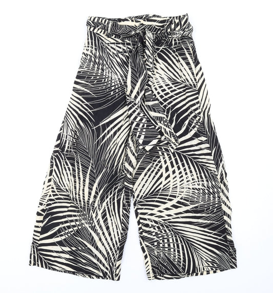 Mango Womens Beige Geometric Viscose Trousers Size S L25 in Regular Zip