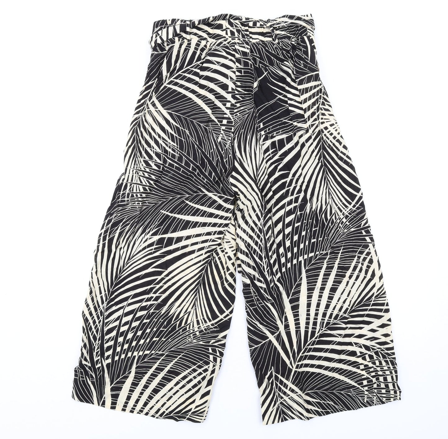 Mango Womens Beige Geometric Viscose Trousers Size S L25 in Regular Zip