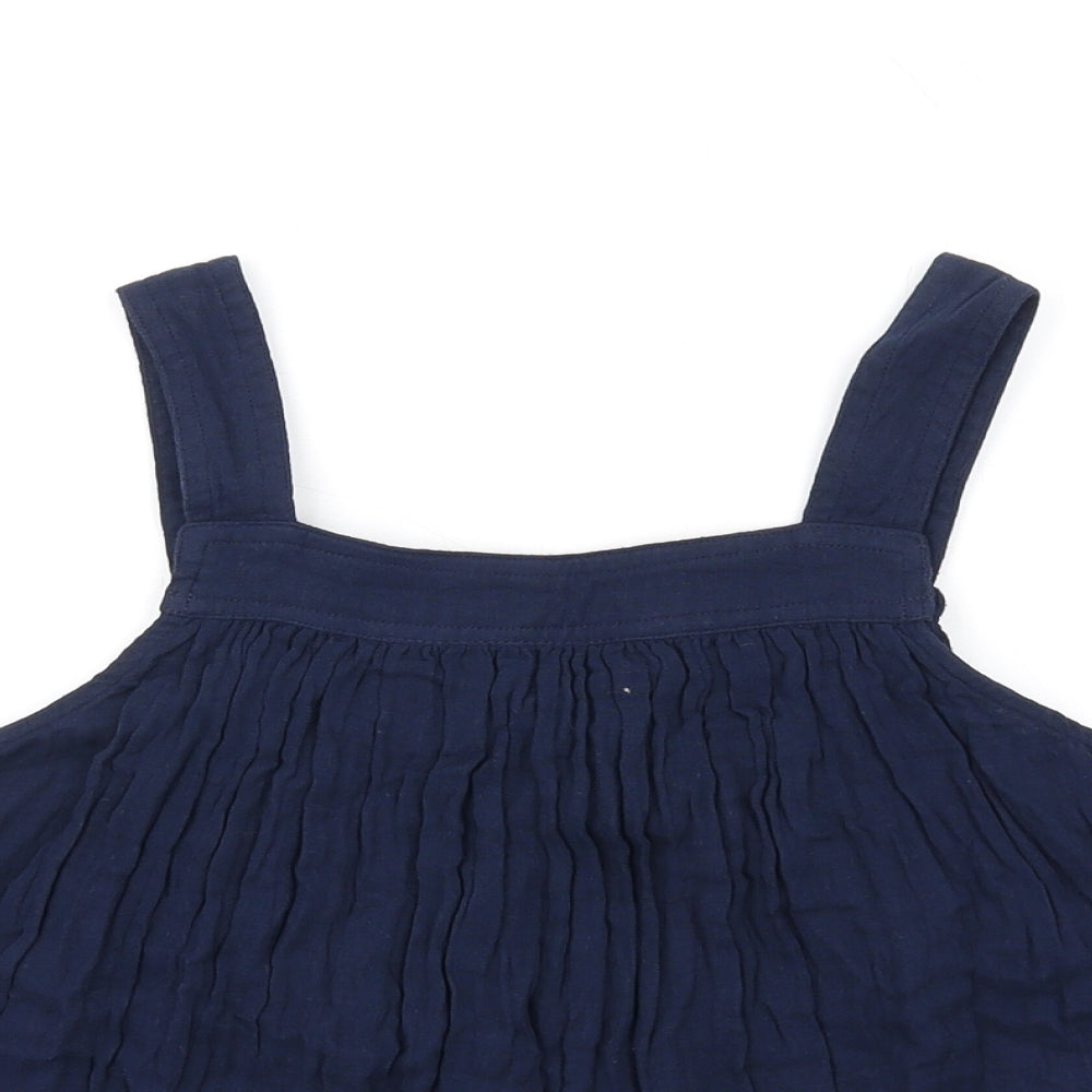 Marks and Spencer Girls Blue Cotton Basic Tank Size 12-13 Years Square Neck Pullover