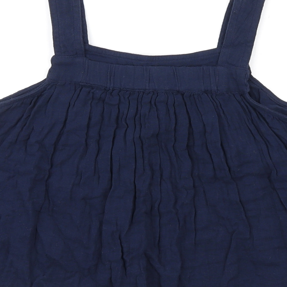 Marks and Spencer Girls Blue Cotton Basic Tank Size 12-13 Years Square Neck Pullover