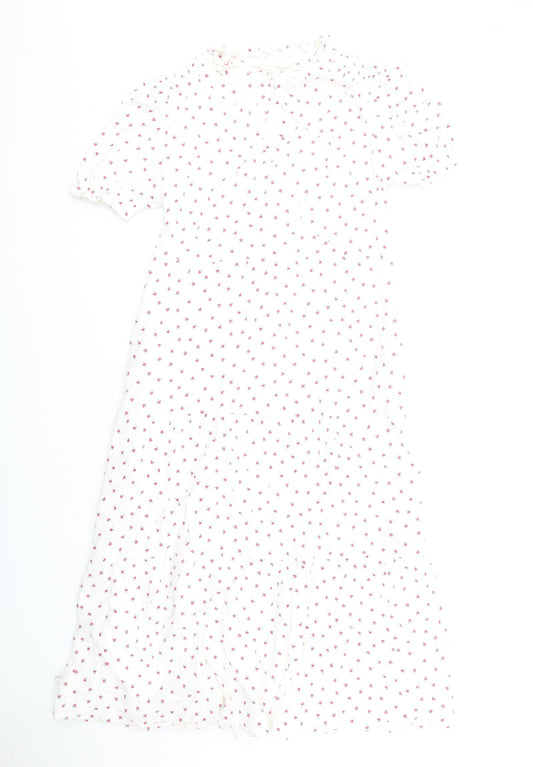 Per Una Womens White Floral Cotton A-Line Size 8 V-Neck Pullover