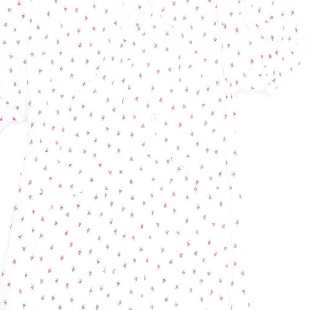 Per Una Womens White Floral Cotton A-Line Size 8 V-Neck Pullover