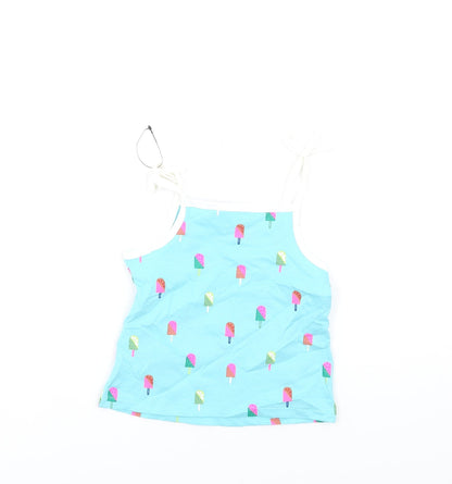 Marks and Spencer Girls Blue Geometric Cotton Basic Tank Size 2-3 Years Square Neck Pullover