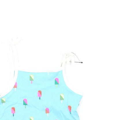 Marks and Spencer Girls Blue Geometric Cotton Basic Tank Size 2-3 Years Square Neck Pullover
