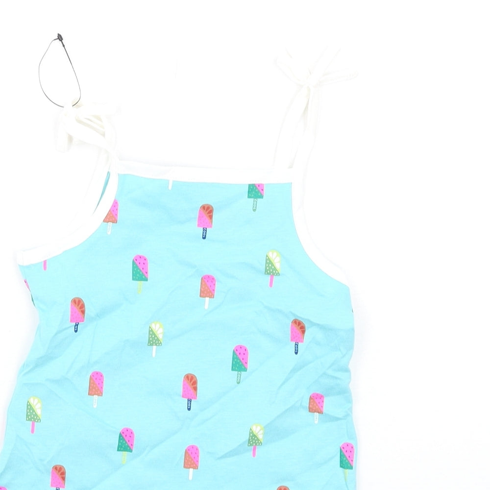 Marks and Spencer Girls Blue Geometric Cotton Basic Tank Size 2-3 Years Square Neck Pullover