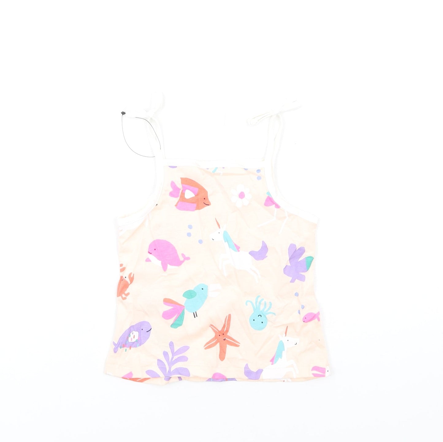 Marks and Spencer Girls Multicoloured Geometric Cotton Basic Tank Size 2-3 Years Square Neck Pullover