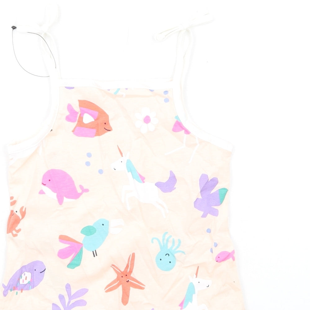 Marks and Spencer Girls Multicoloured Geometric Cotton Basic Tank Size 2-3 Years Square Neck Pullover