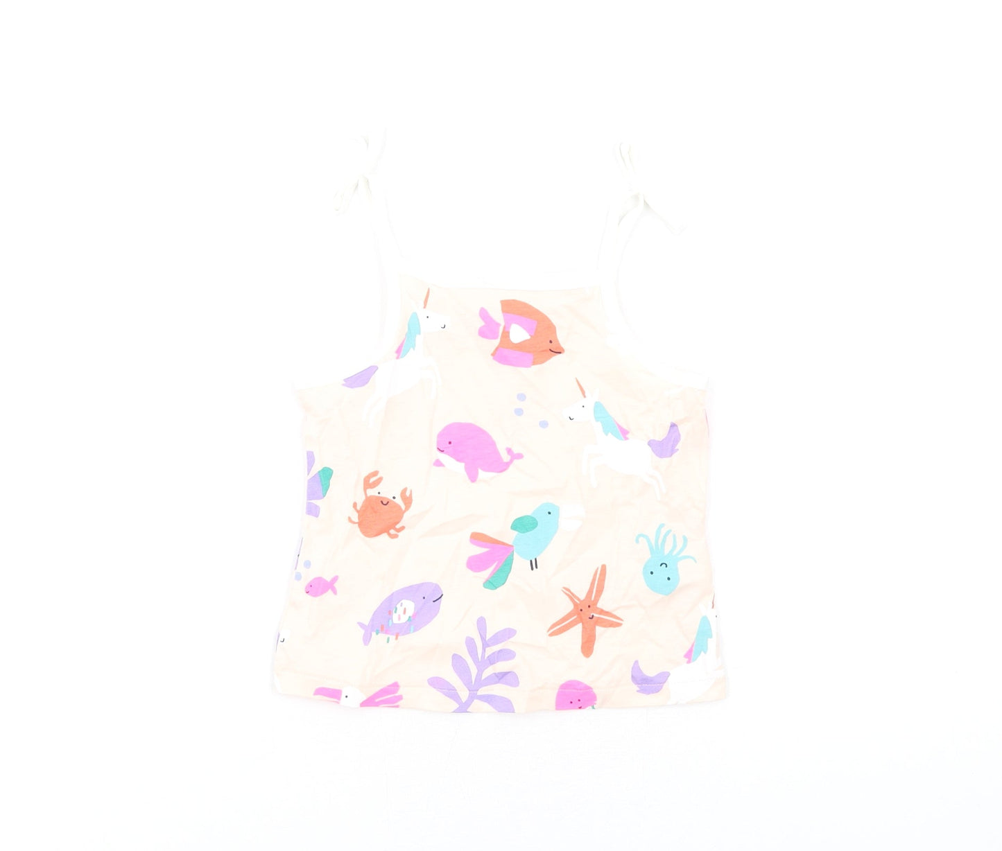 Marks and Spencer Girls Multicoloured Geometric Cotton Basic Tank Size 2-3 Years Square Neck Pullover