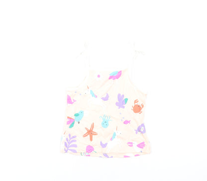 Marks and Spencer Girls Multicoloured Geometric Cotton Basic Tank Size 2-3 Years Square Neck Pullover