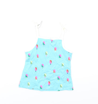 Marks and Spencer Girls Blue Geometric Cotton Basic Tank Size 2-3 Years Square Neck Pullover
