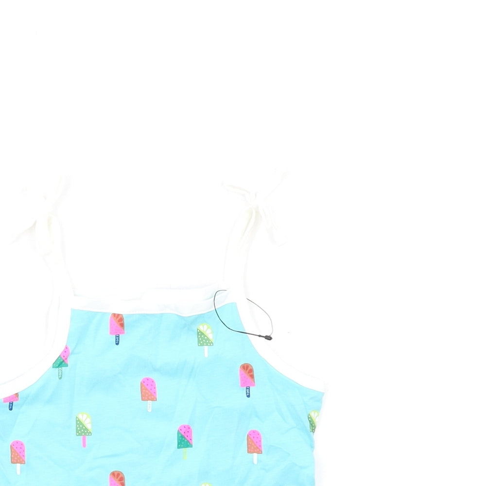 Marks and Spencer Girls Blue Geometric Cotton Basic Tank Size 2-3 Years Square Neck Pullover