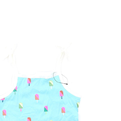 Marks and Spencer Girls Blue Geometric Cotton Basic Tank Size 2-3 Years Square Neck Pullover