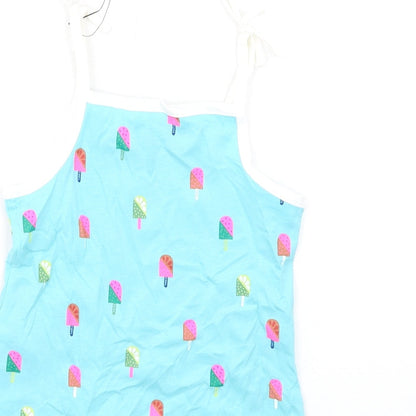 Marks and Spencer Girls Blue Geometric Cotton Basic Tank Size 2-3 Years Square Neck Pullover