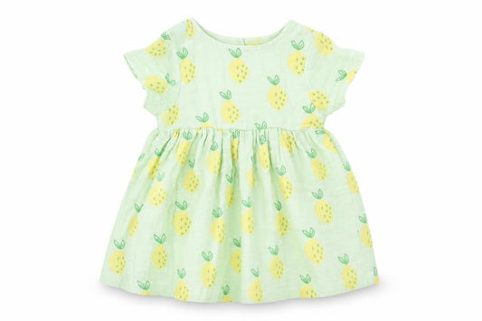 Marks and Spencer Girls Green Geometric Cotton Fit & Flare Size 3-6 Months Round Neck Button