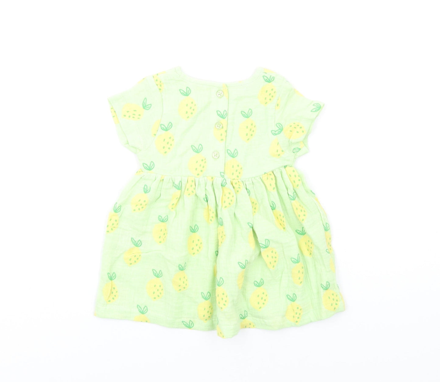 Marks and Spencer Girls Green Geometric Cotton Fit & Flare Size 3-6 Months Round Neck Button