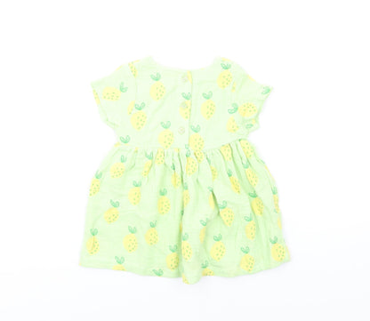 Marks and Spencer Girls Green Geometric Cotton Fit & Flare Size 3-6 Months Round Neck Button