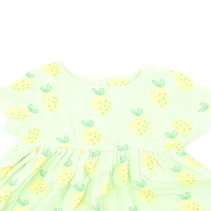 Marks and Spencer Girls Green Geometric Cotton Fit & Flare Size 3-6 Months Round Neck Button