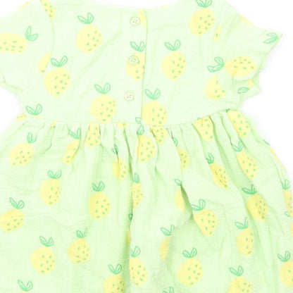 Marks and Spencer Girls Green Geometric Cotton Fit & Flare Size 3-6 Months Round Neck Button