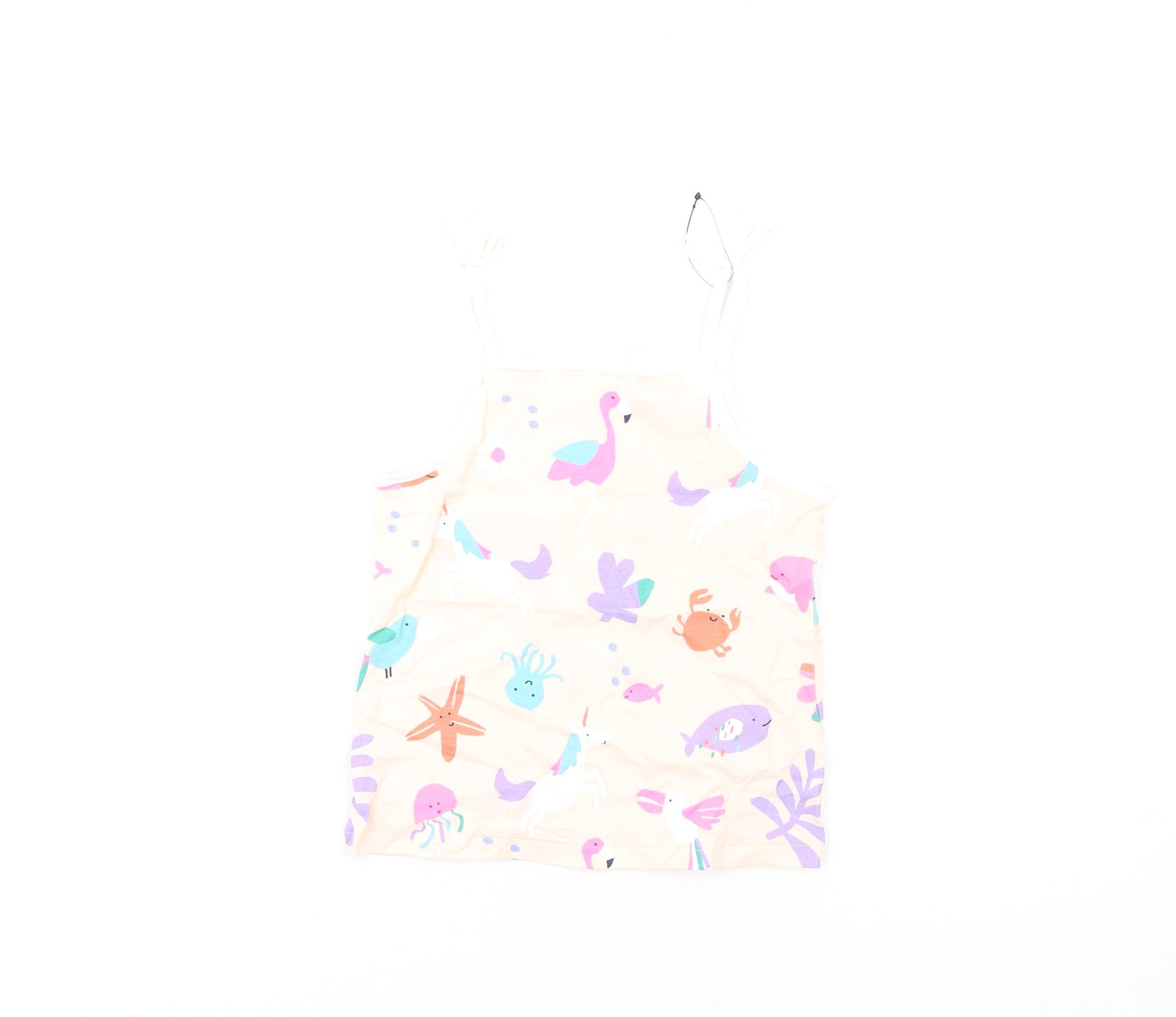 Marks and Spencer Girls Pink Geometric Cotton Basic Tank Size 5-6 Years Square Neck Pullover