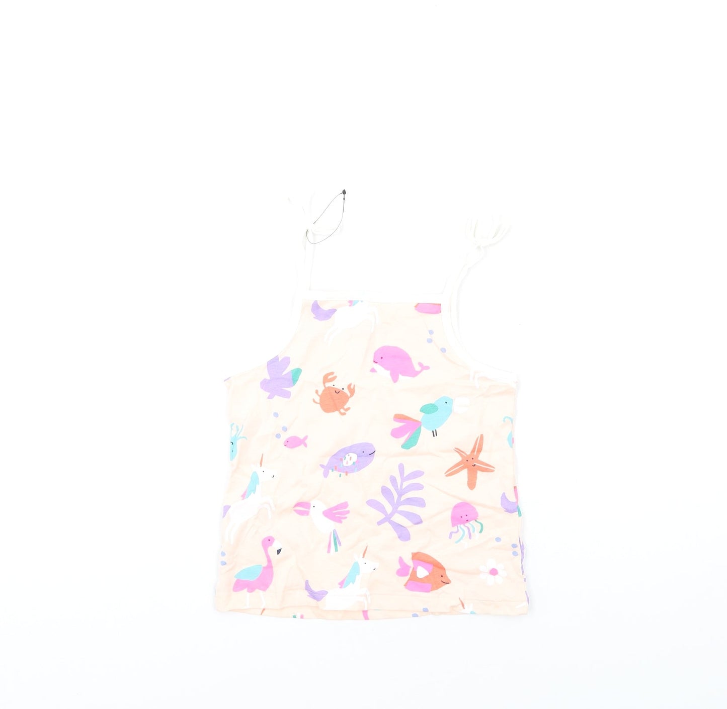 Marks and Spencer Girls Pink Geometric Cotton Basic Tank Size 5-6 Years Square Neck Pullover