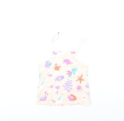 Marks and Spencer Girls Pink Geometric Cotton Basic Tank Size 5-6 Years Square Neck Pullover