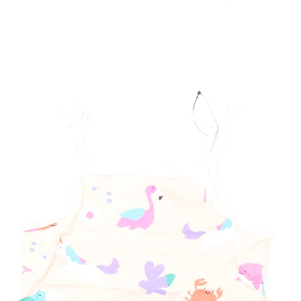 Marks and Spencer Girls Pink Geometric Cotton Basic Tank Size 5-6 Years Square Neck Pullover