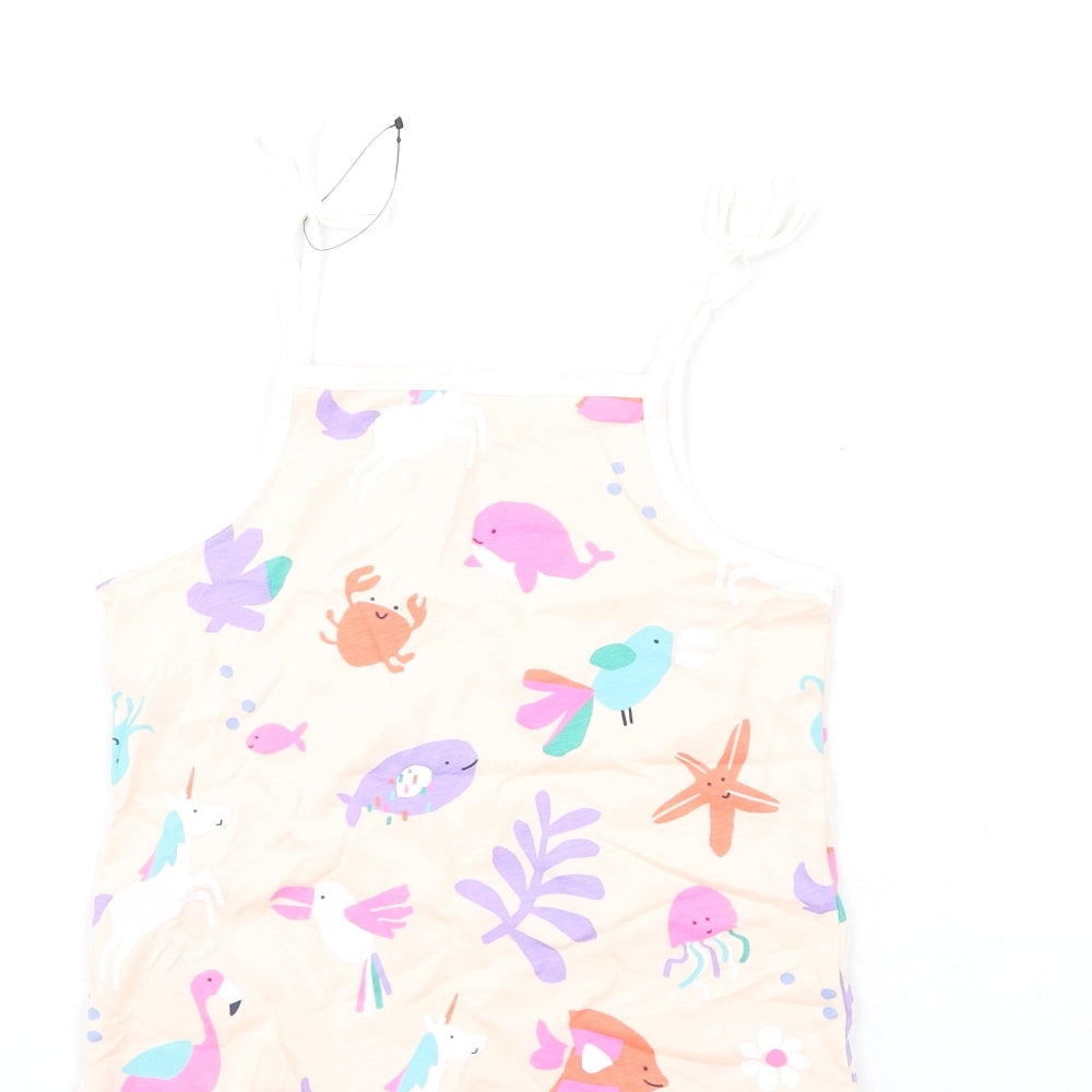 Marks and Spencer Girls Pink Geometric Cotton Basic Tank Size 5-6 Years Square Neck Pullover