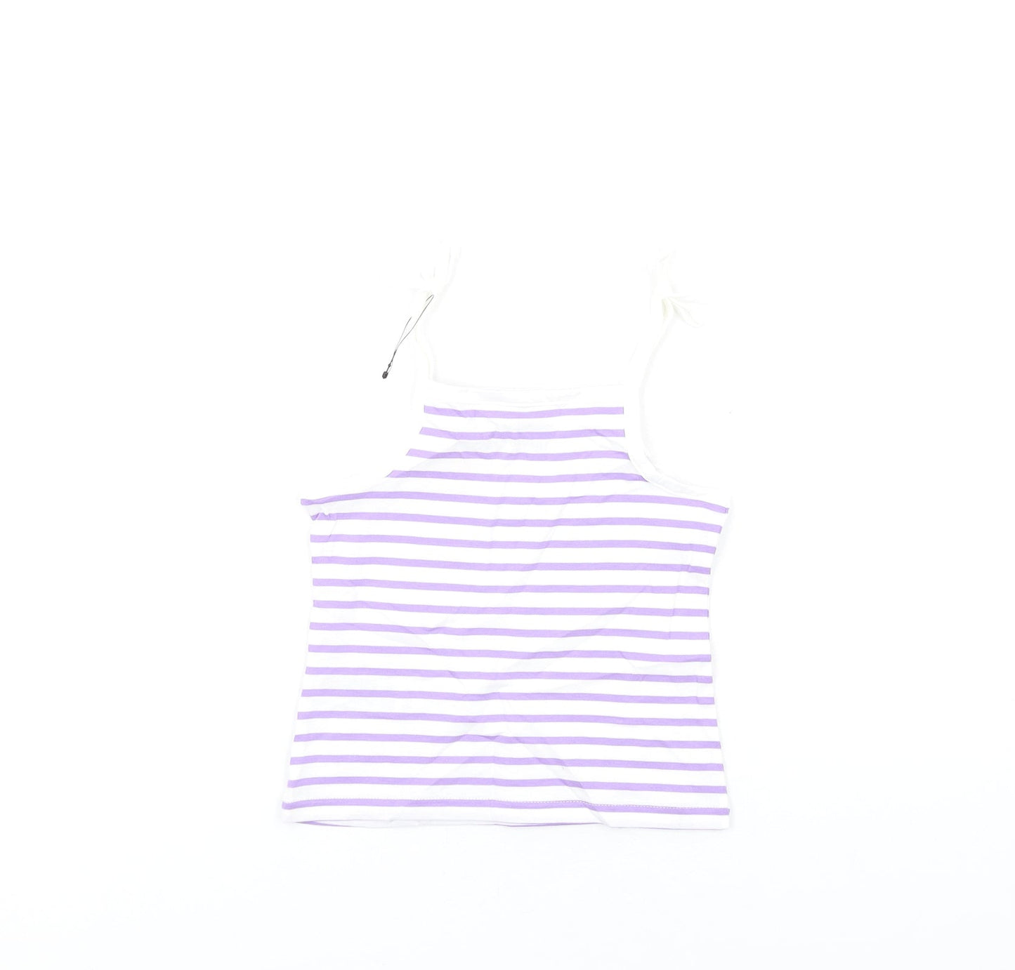 Marks and Spencer Girls Purple Striped Cotton Basic Tank Size 2-3 Years Square Neck Pullover