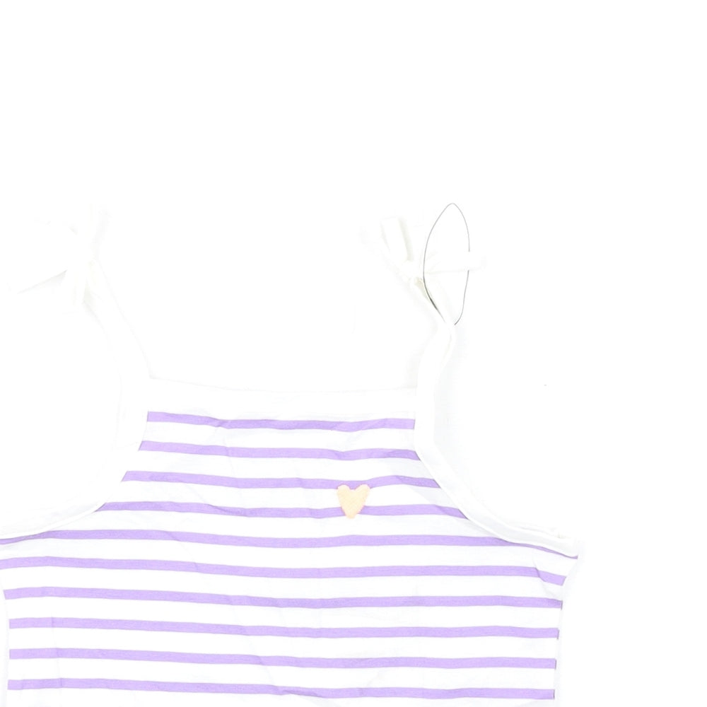 Marks and Spencer Girls Purple Striped Cotton Basic Tank Size 2-3 Years Square Neck Pullover