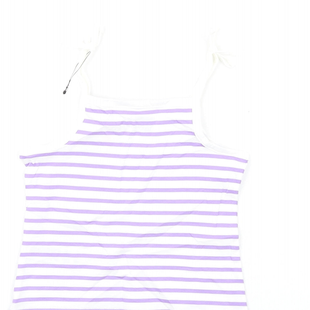 Marks and Spencer Girls Purple Striped Cotton Basic Tank Size 2-3 Years Square Neck Pullover