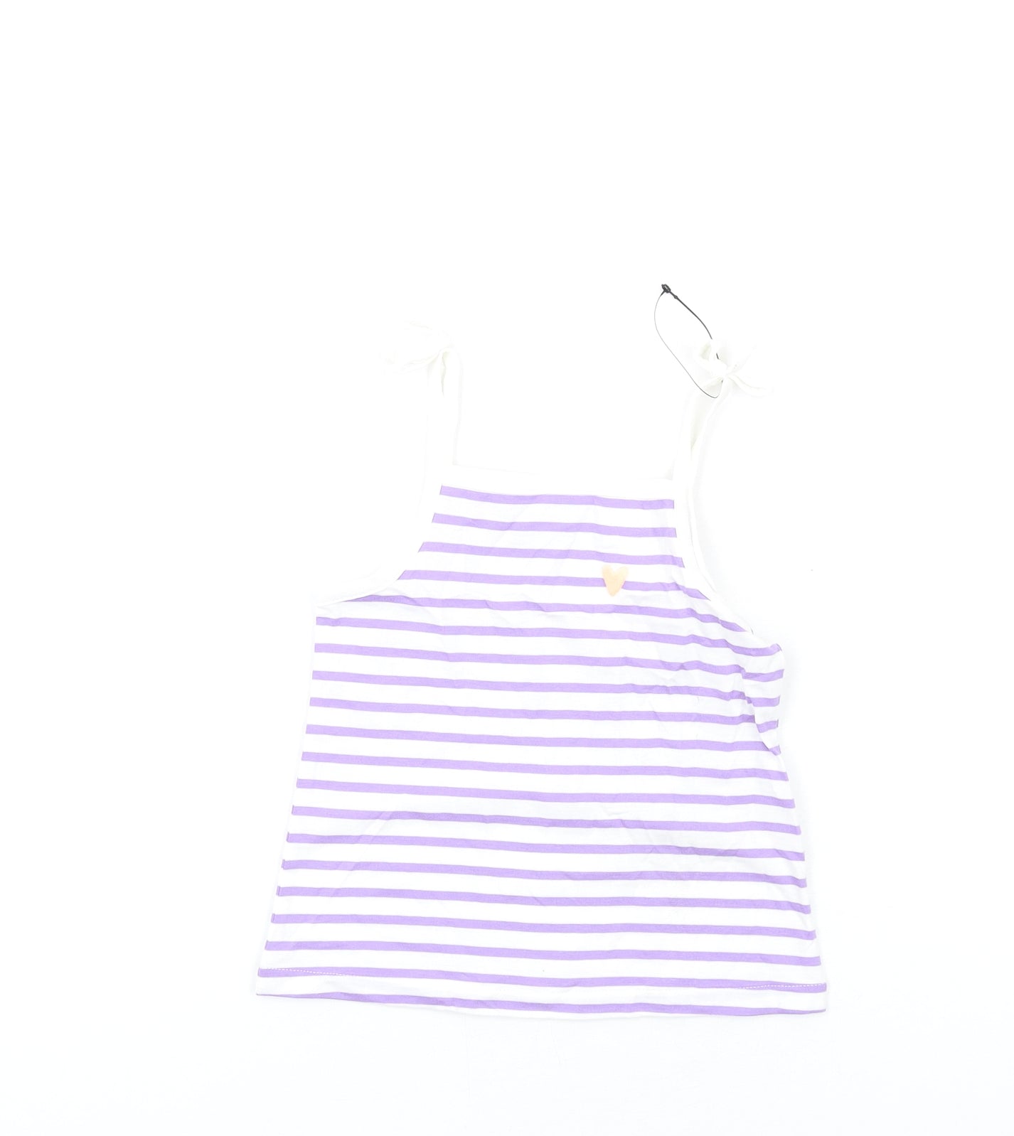Marks and Spencer Girls Purple Striped Cotton Basic Tank Size 2-3 Years Square Neck Pullover