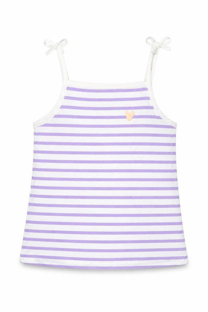Front view of Marks & Spencer girls’ purple striped cotton basic tank, size 2-3, years square neck pullover