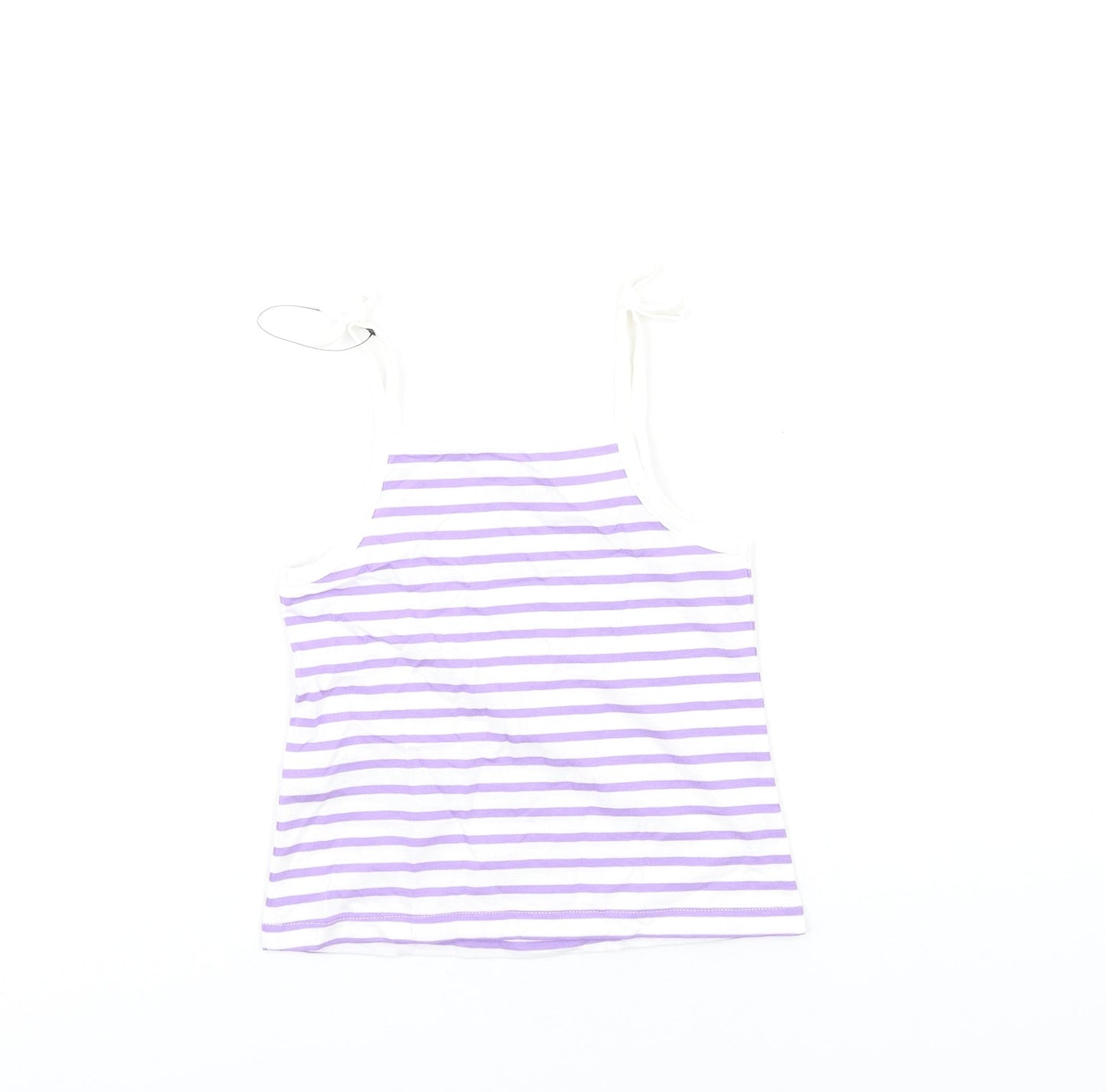 Marks and Spencer Girls Purple Striped Cotton Basic Tank Size 2-3 Years Square Neck Pullover