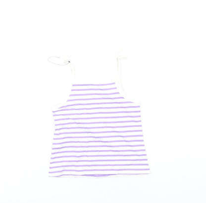 Marks and Spencer Girls Purple Striped Cotton Basic Tank Size 2-3 Years Square Neck Pullover