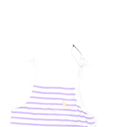 Marks and Spencer Girls Purple Striped Cotton Basic Tank Size 2-3 Years Square Neck Pullover