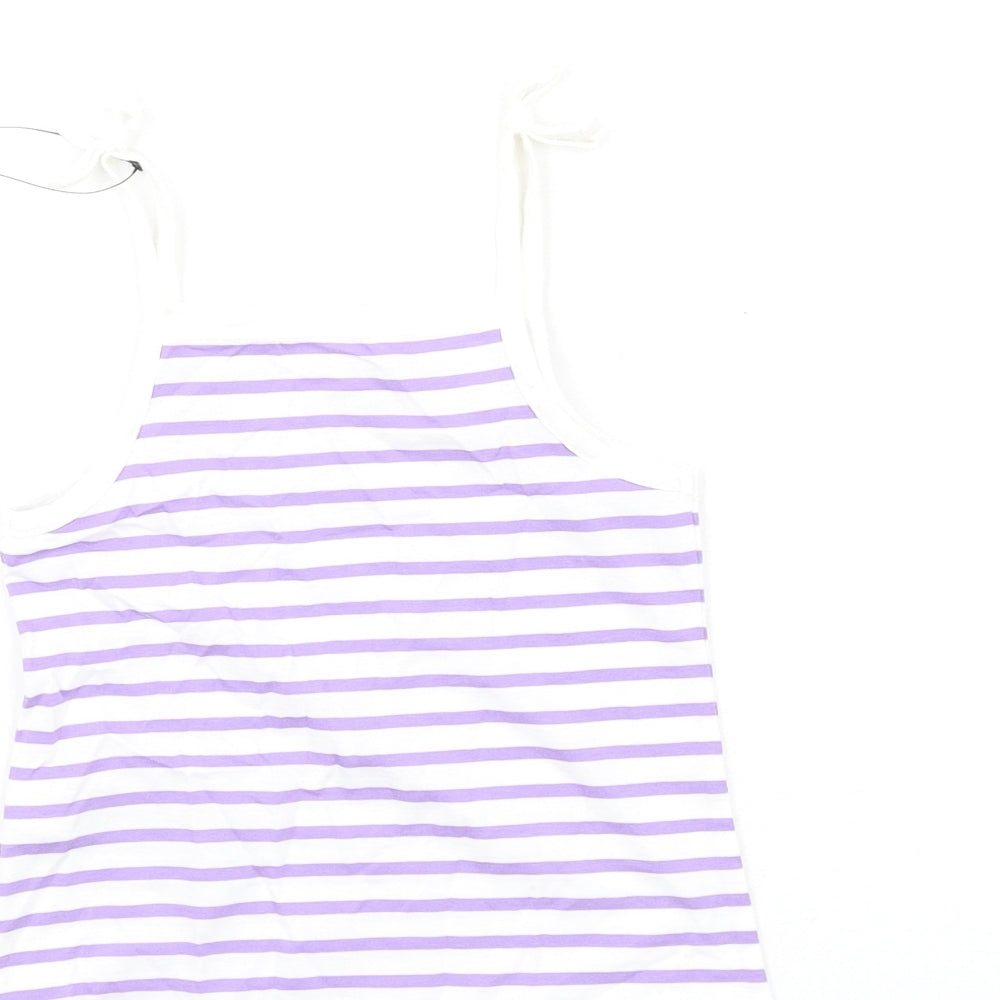 Marks and Spencer Girls Purple Striped Cotton Basic Tank Size 2-3 Years Square Neck Pullover