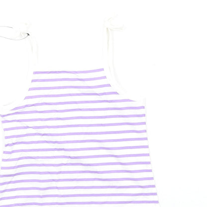 Marks and Spencer Girls Purple Striped Cotton Basic Tank Size 2-3 Years Square Neck Pullover