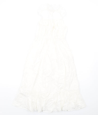 Marks and Spencer Girls White Cotton A-Line Size 7-8 Years Square Neck Pullover