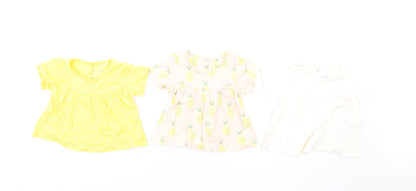 Marks and Spencer Girls Multicoloured Geometric Cotton Fit & Flare Size 0-3 Months Round Neck Button