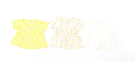 Marks and Spencer Girls Multicoloured Geometric Cotton Fit & Flare Size 0-3 Months Round Neck Button