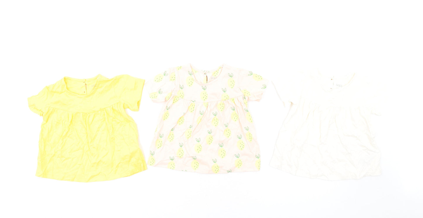 Marks and Spencer Girls Multicoloured Geometric Cotton Fit & Flare Size 12-18 Months Round Neck Button