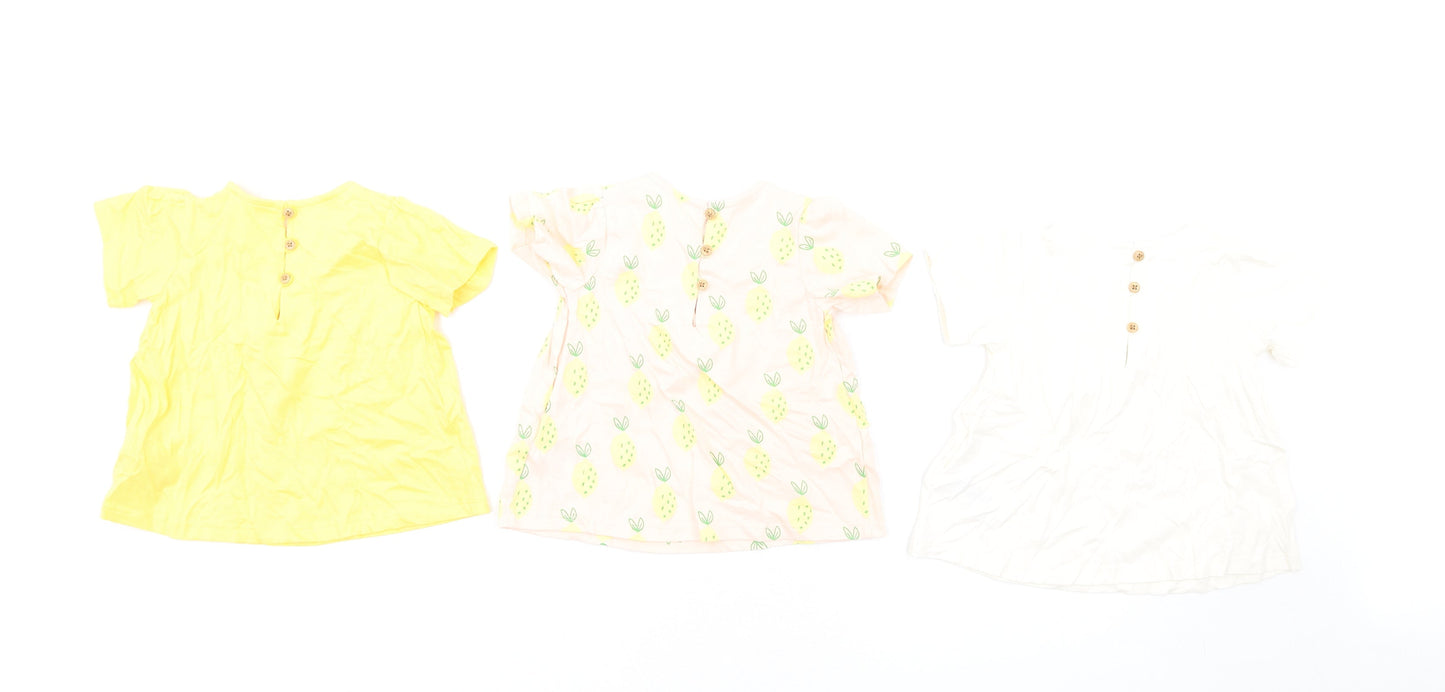 Marks and Spencer Girls Multicoloured Geometric Cotton Fit & Flare Size 12-18 Months Round Neck Button
