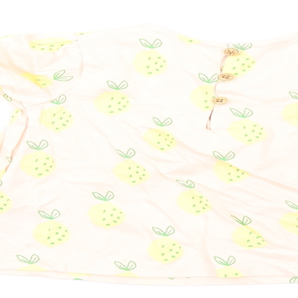 Marks and Spencer Girls Multicoloured Geometric Cotton Fit & Flare Size 12-18 Months Round Neck Button