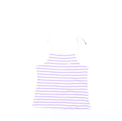 Marks and Spencer Girls Orange Striped Cotton Basic Tank Size 3-4 Years Square Neck Pullover