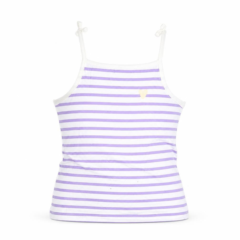 Front view of Marks & Spencer girls’ orange striped cotton basic tank, size 3-4, years square neck pullover