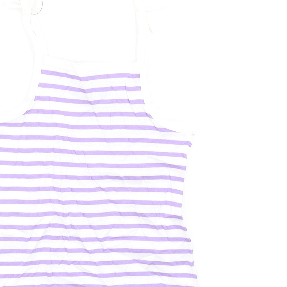 Marks and Spencer Girls Orange Striped Cotton Basic Tank Size 3-4 Years Square Neck Pullover